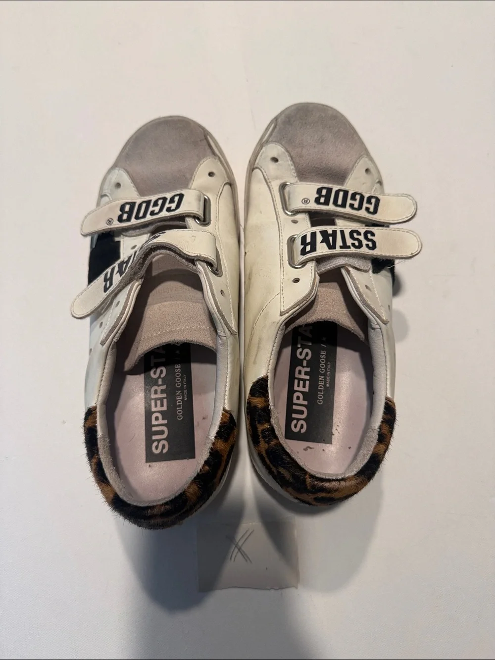 Golden Goose White Leather & Gray Suede Velcro Sneakers with Leopard Heel - Picture 3 of 6